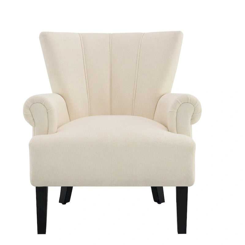 Fauteuil d'appoint dossier capitonné en tissu doux beige avec pieds en bois noir