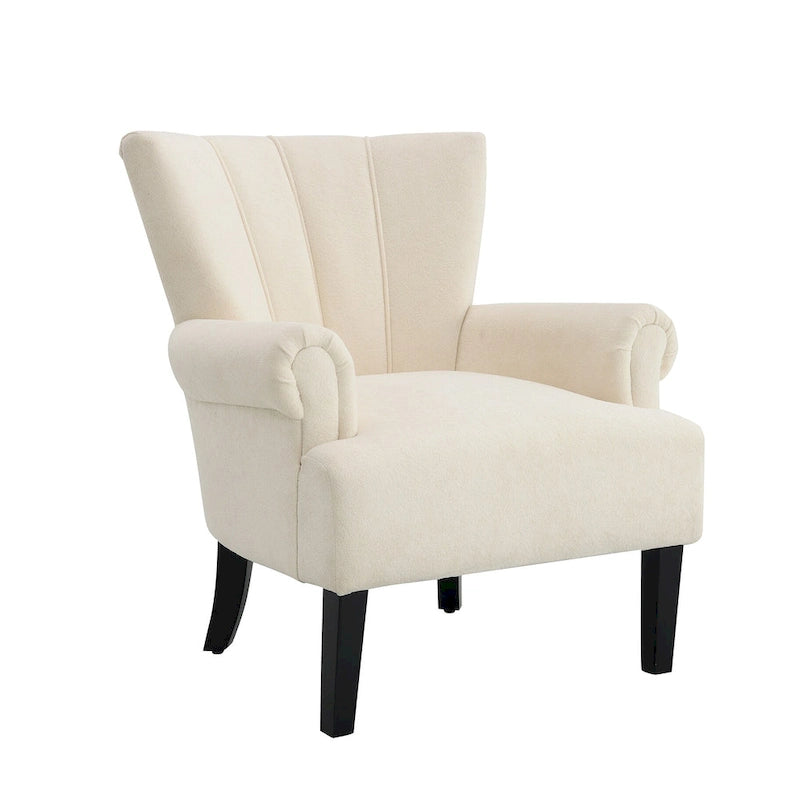 Fauteuil d'appoint dossier capitonné en tissu doux beige avec pieds en bois noir