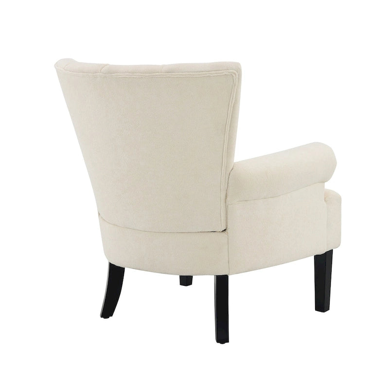 Fauteuil d'appoint dossier capitonné en tissu doux beige avec pieds en bois noir
