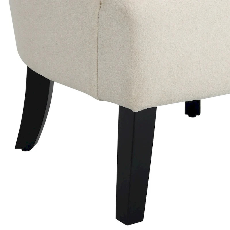 Fauteuil d'appoint dossier capitonné en tissu doux beige avec pieds en bois noir