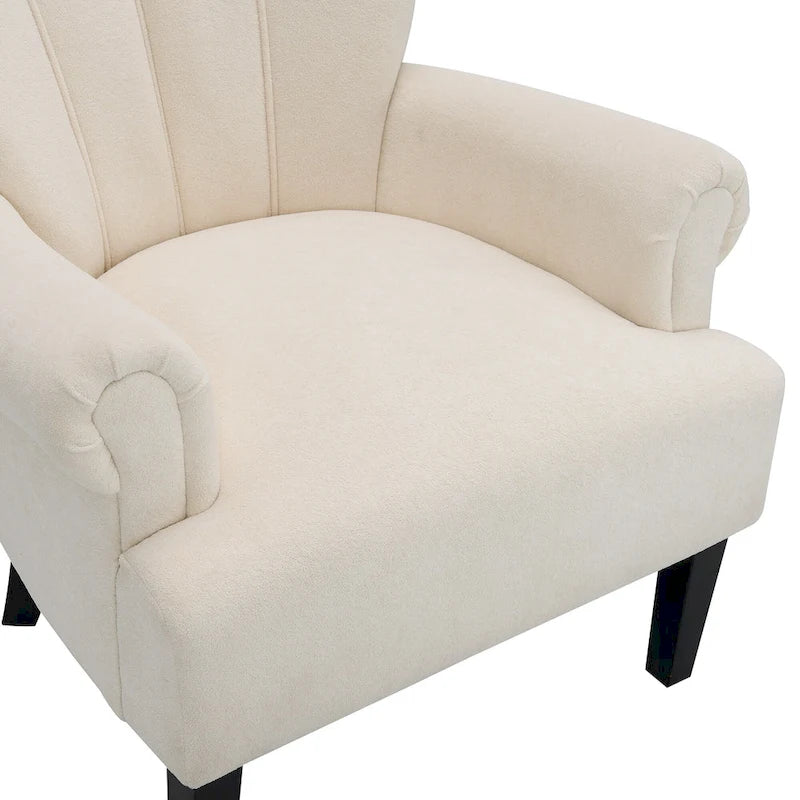 Fauteuil d'appoint dossier capitonné en tissu doux beige avec pieds en bois noir