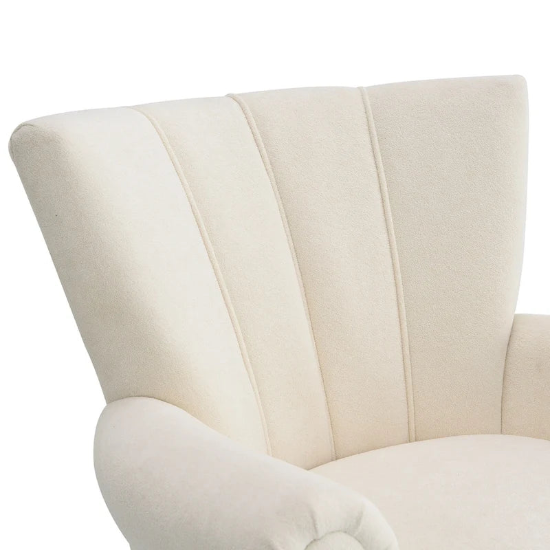 Fauteuil d'appoint dossier capitonné en tissu doux beige avec pieds en bois noir