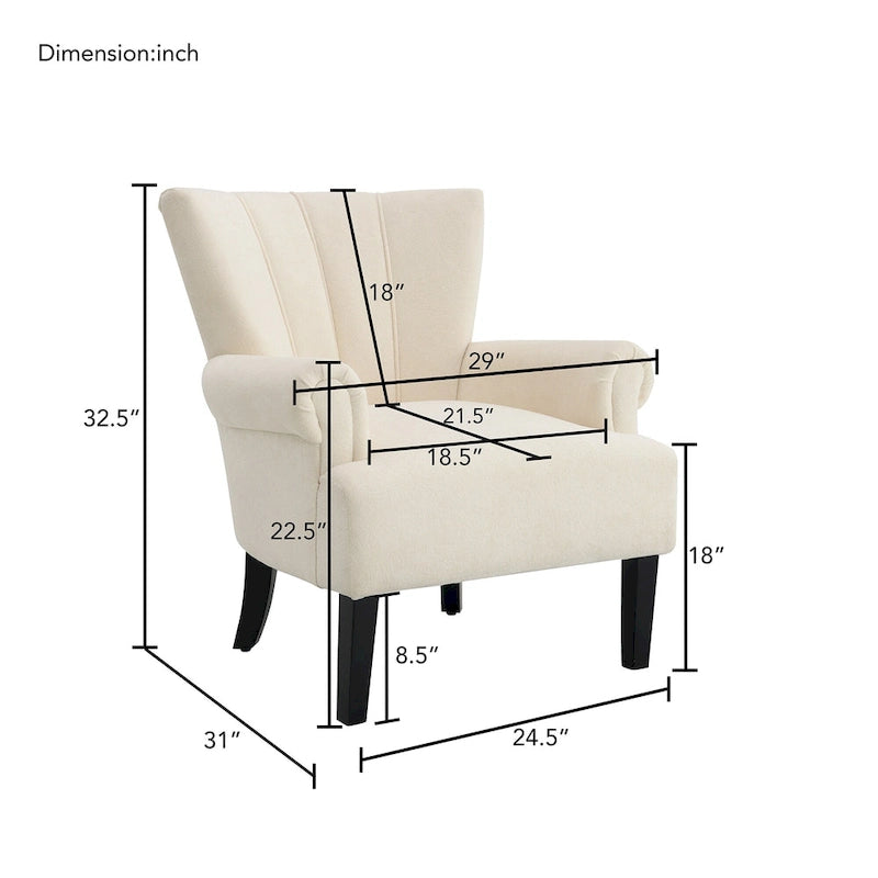 Fauteuil d'appoint dossier capitonné en tissu doux beige avec pieds en bois noir
