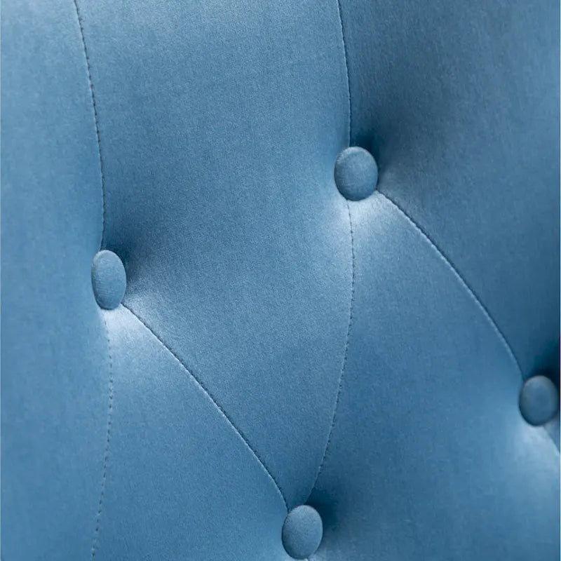 Fauteuil d'appoint capitonné en velours bleu avec pieds en bois massif