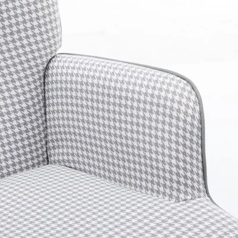 Fauteuil à bascule à oreilles en pied-de-poule avec appuie-tête et sac de rangement latéral, rose