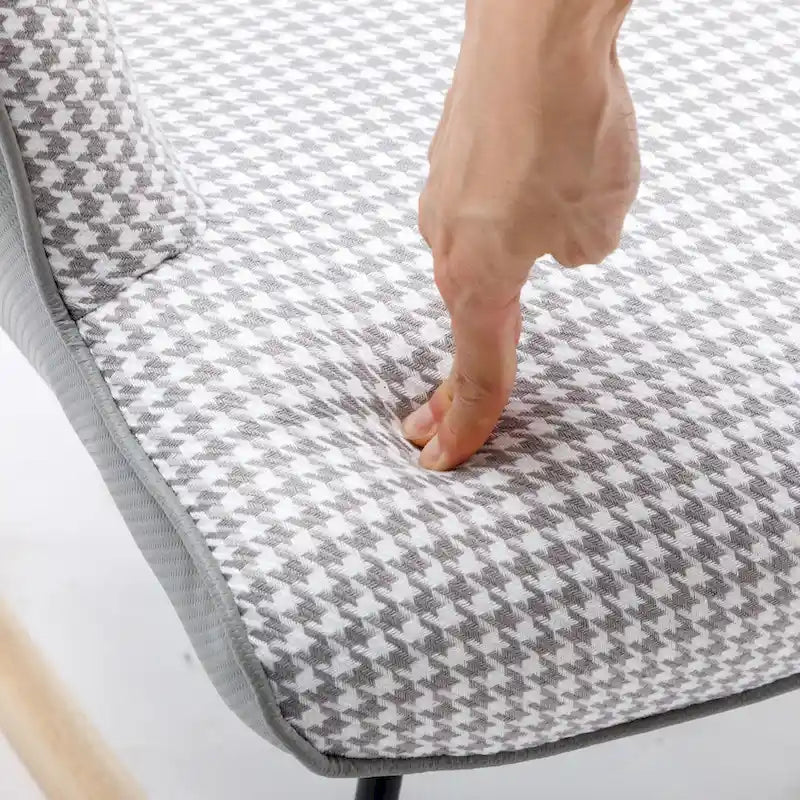 Fauteuil à bascule à oreilles en pied-de-poule avec appuie-tête et sac de rangement latéral, rose