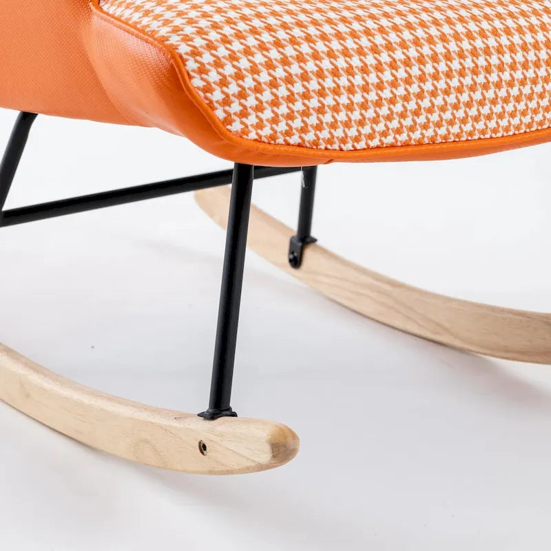 Fauteuil à bascule à oreilles en pied-de-poule avec appuie-tête et sac de rangement latéral, rose