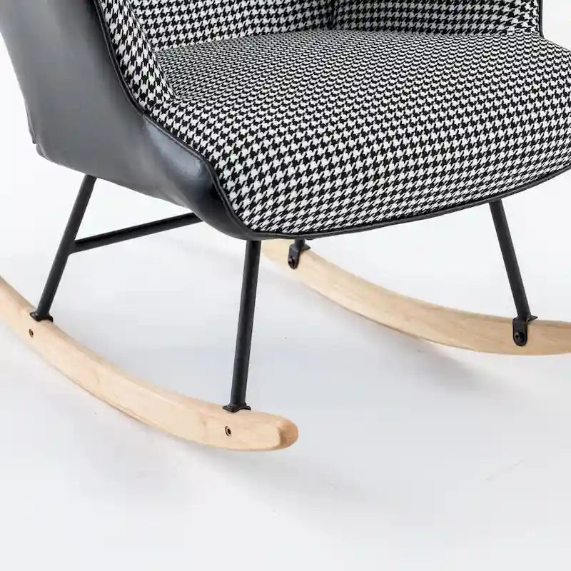 Fauteuil à bascule à oreilles en pied-de-poule avec appuie-tête et sac de rangement latéral, rose