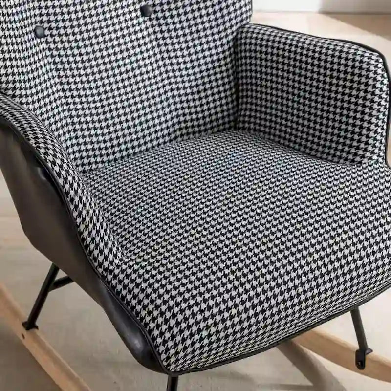 Fauteuil à bascule à oreilles en pied-de-poule avec appuie-tête et sac de rangement latéral, rose