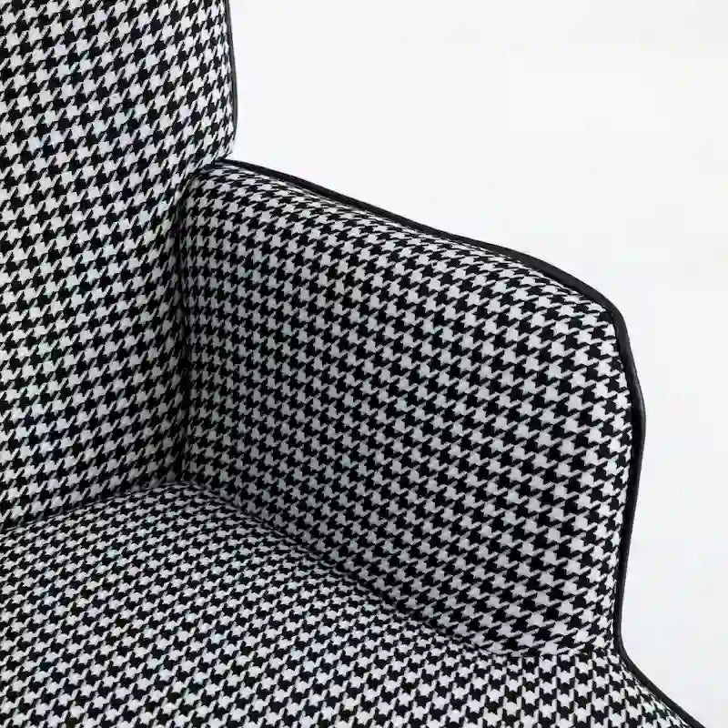 Fauteuil à bascule à oreilles en pied-de-poule avec appuie-tête et sac de rangement latéral, rose