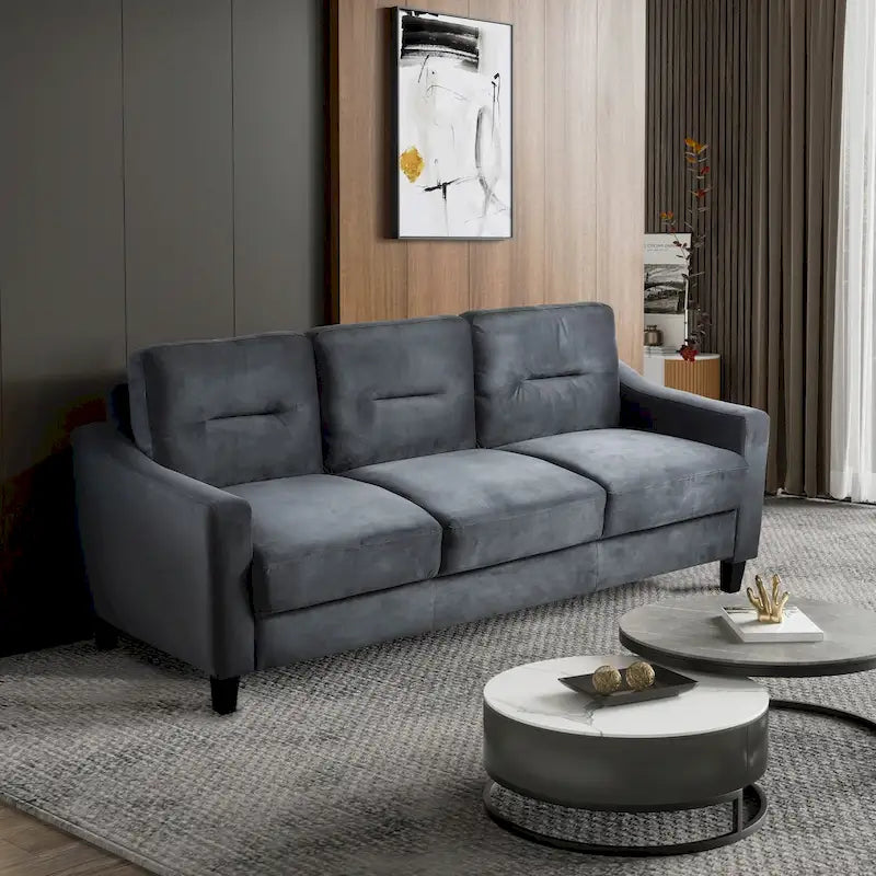 Canapé trois places gris anthracite en chenille avec cadre en bois dur, mousse haute densité et coussins amovibles