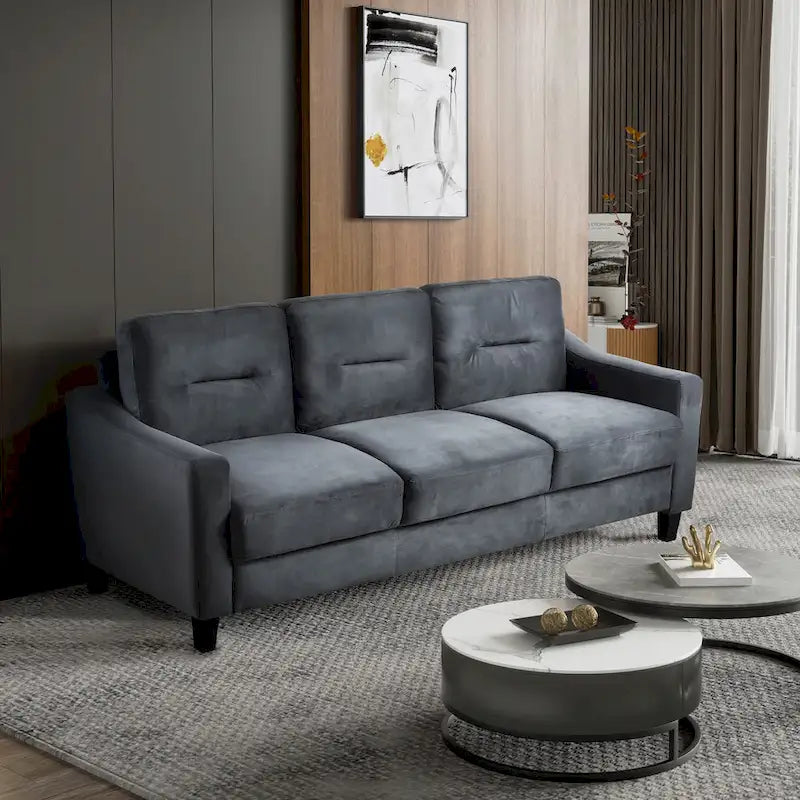 Black 76.7 Velvet 3-seater Sofa with Hardwood Frame and High-Density Foam