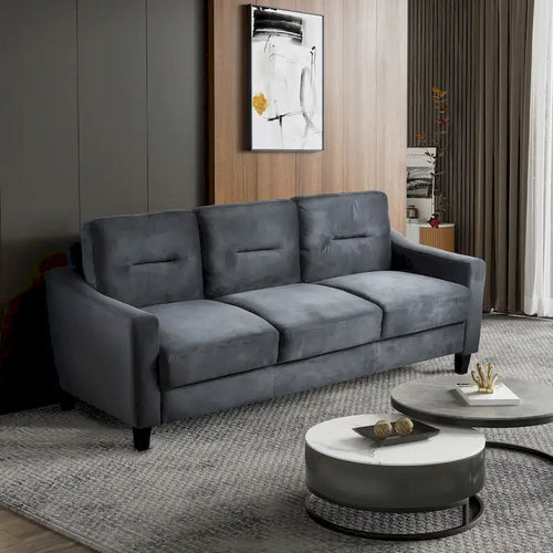 Black 76.7 Velvet 3-seater Sofa with Hardwood Frame and High-Density Foam