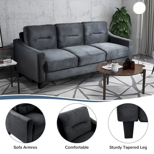 Canapé trois places gris anthracite en chenille avec cadre en bois dur, mousse haute densité et coussins amovibles