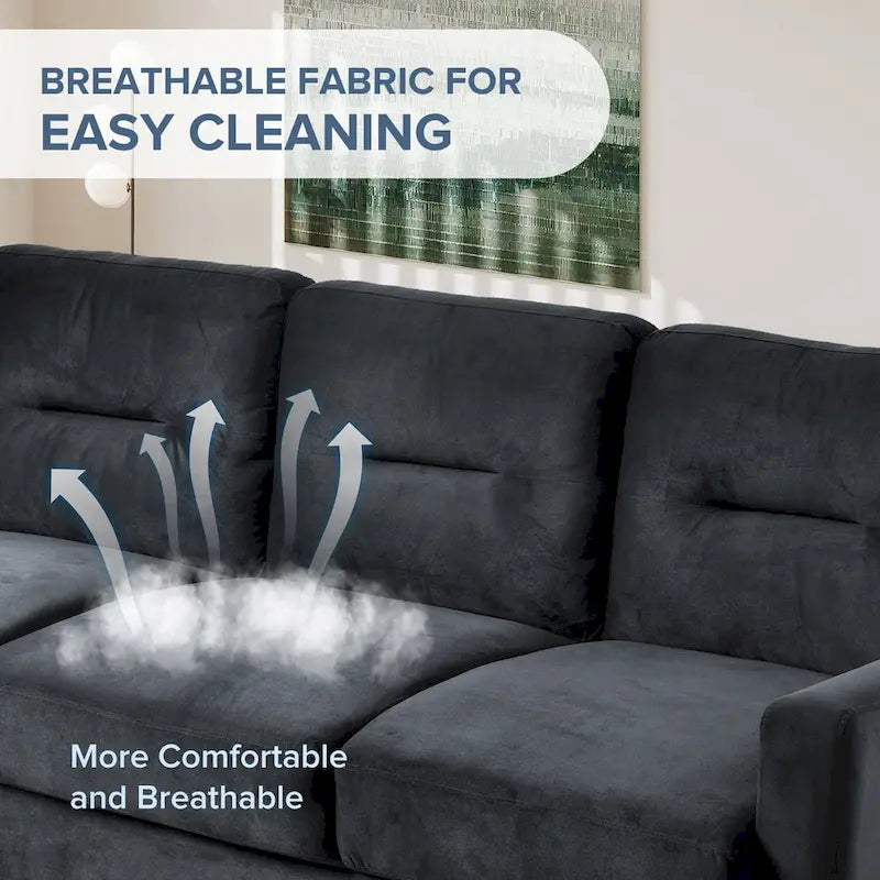 Canapé trois places gris anthracite en chenille avec cadre en bois dur, mousse haute densité et coussins amovibles