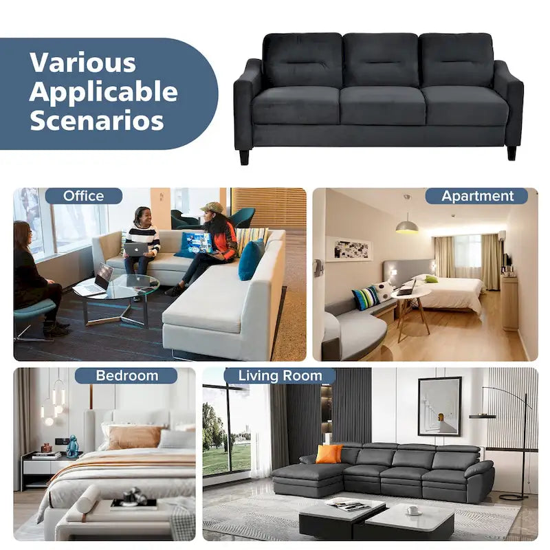 Canapé trois places gris anthracite en chenille avec cadre en bois dur, mousse haute densité et coussins amovibles