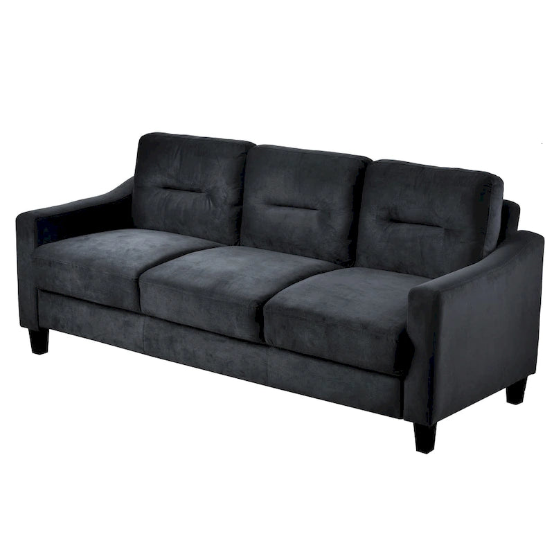 Canapé trois places gris anthracite en chenille avec cadre en bois dur, mousse haute densité et coussins amovibles