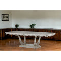 Table de salle à manger classique à piédestal rectangulaire en bois massif blanc cassé orné