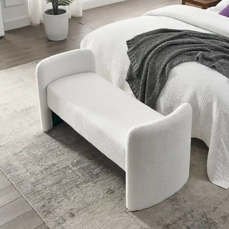 Banc rembourré en boucle avec cadre en H et rembourrage en mousse, Teddy gris, noir, ivoire