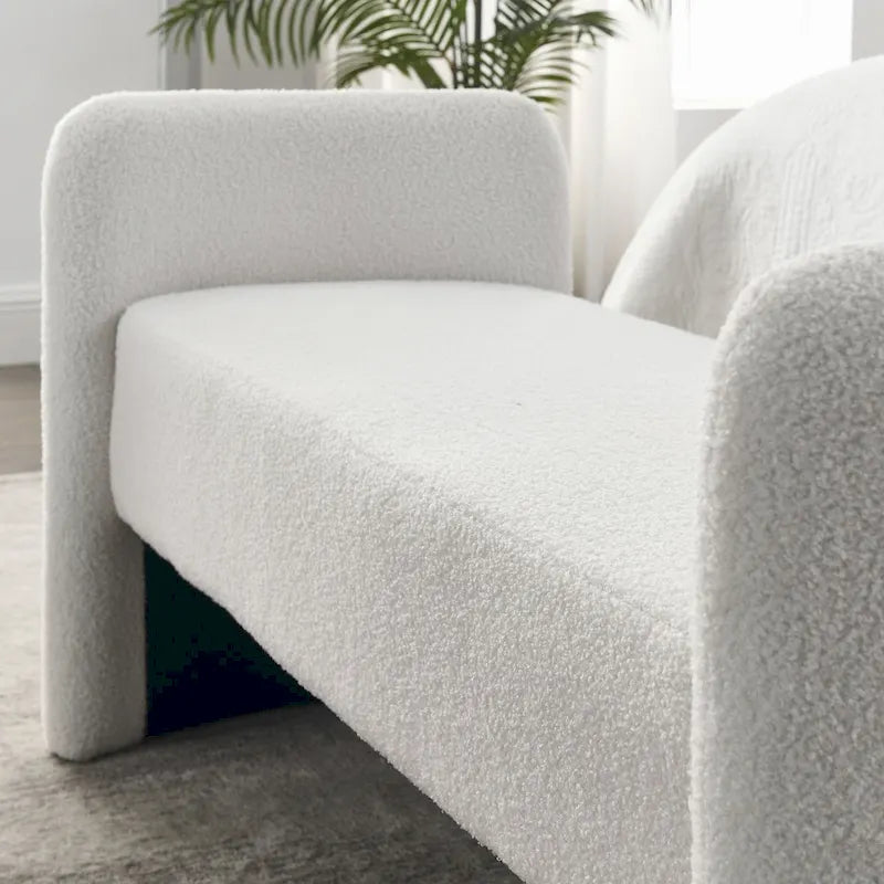 Banc rembourré en boucle avec cadre en H et rembourrage en mousse, Teddy gris, noir, ivoire