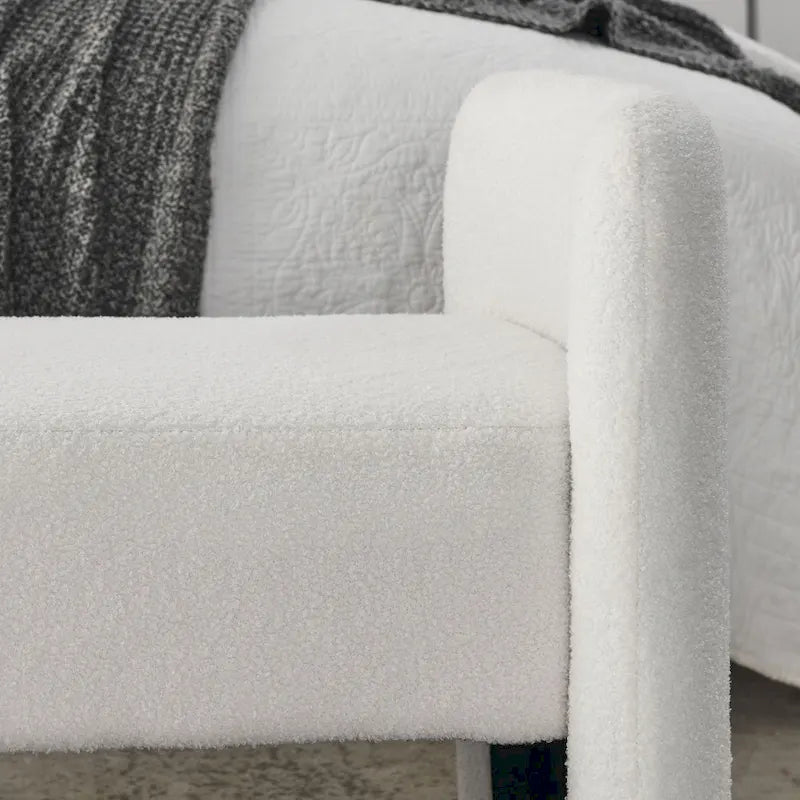Banc rembourré en boucle avec cadre en H et rembourrage en mousse, Teddy gris, noir, ivoire