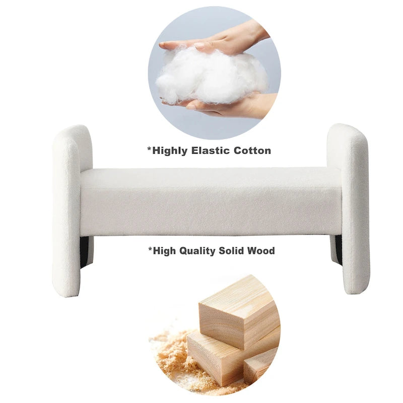 Banc rembourré en boucle avec cadre en H et rembourrage en mousse, Teddy gris, noir, ivoire