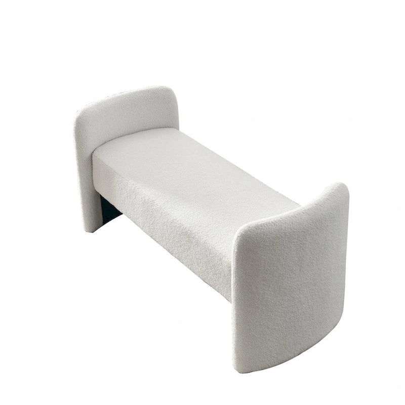 Banc rembourré en boucle avec cadre en H et rembourrage en mousse, Teddy gris, noir, ivoire