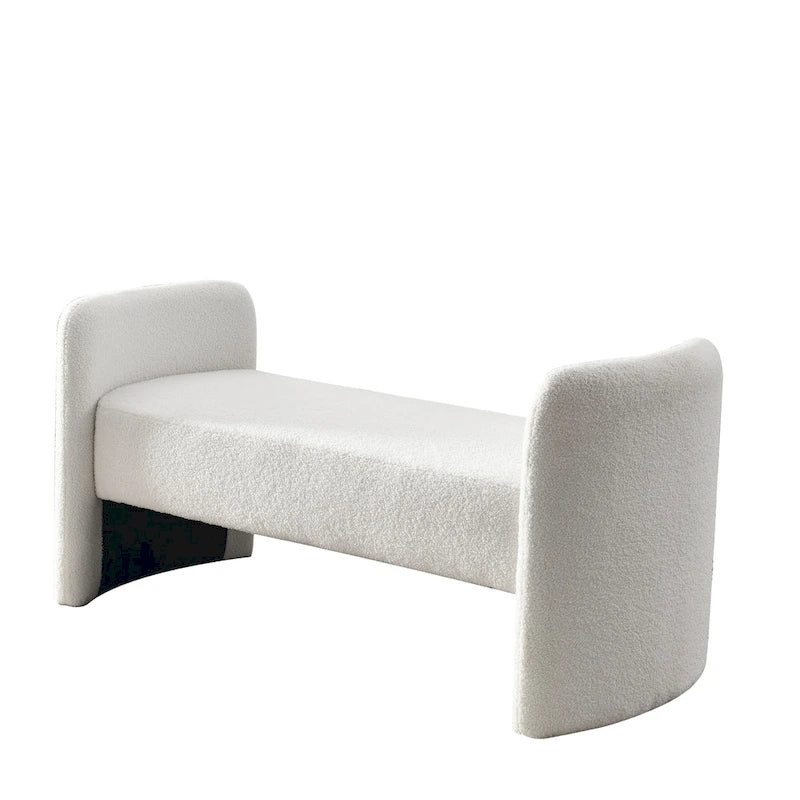 Banc rembourré en boucle avec cadre en H et rembourrage en mousse, Teddy gris, noir, ivoire
