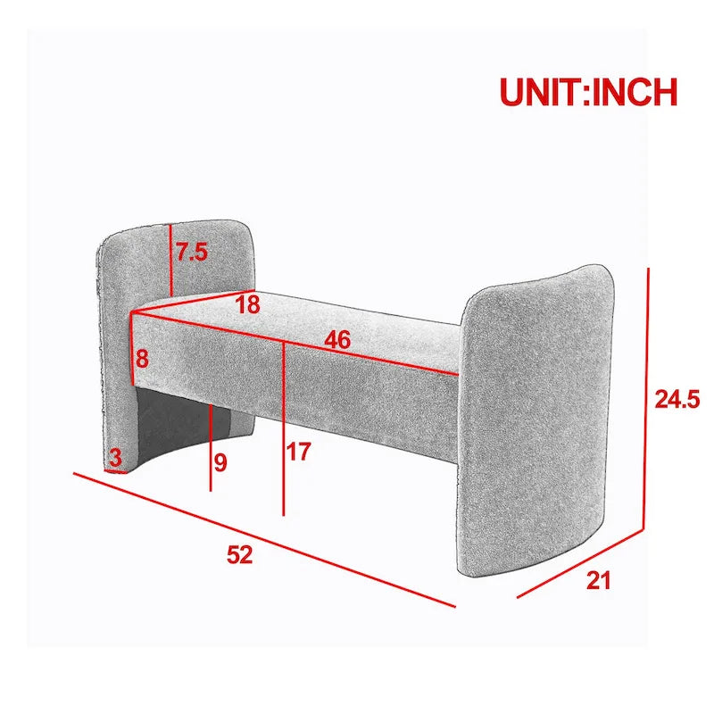 Banc rembourré en boucle avec cadre en H et rembourrage en mousse, Teddy gris, noir, ivoire