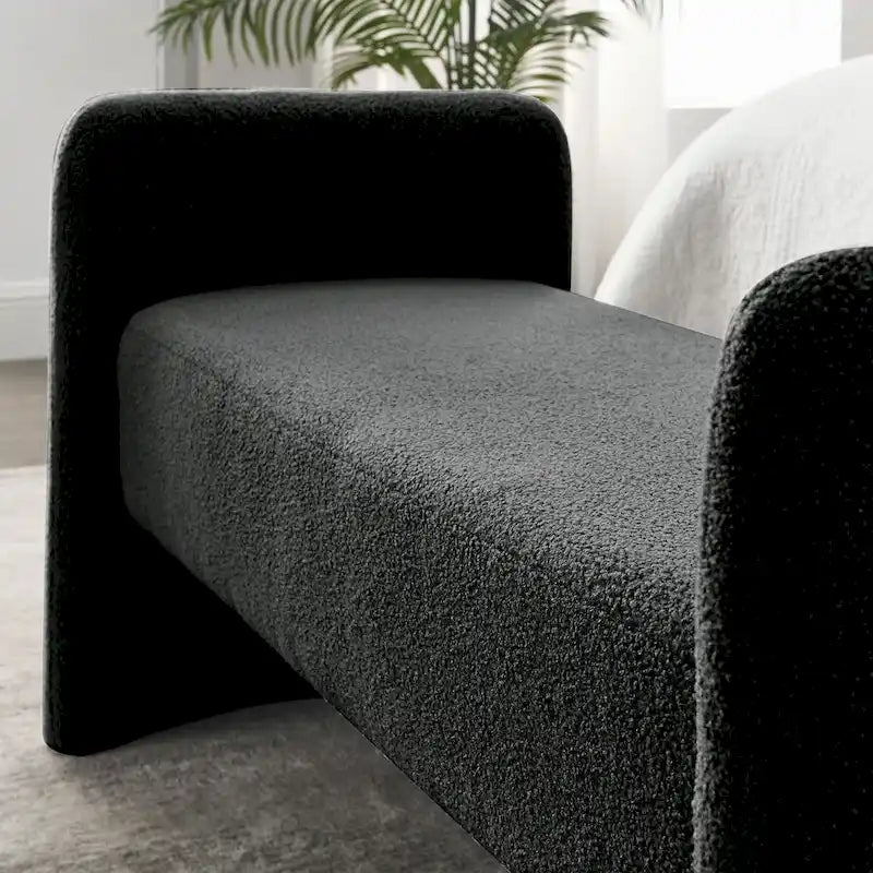 Banc rembourré en boucle avec cadre en H et rembourrage en mousse, Teddy gris, noir, ivoire