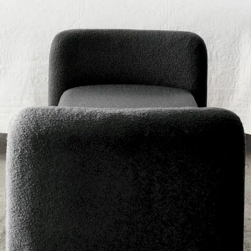 Banc rembourré en boucle avec cadre en H et rembourrage en mousse, Teddy gris, noir, ivoire