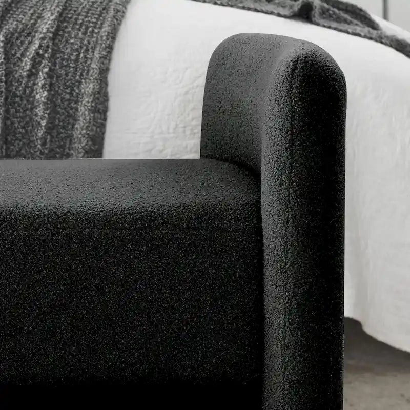 Banc rembourré en boucle avec cadre en H et rembourrage en mousse, Teddy gris, noir, ivoire