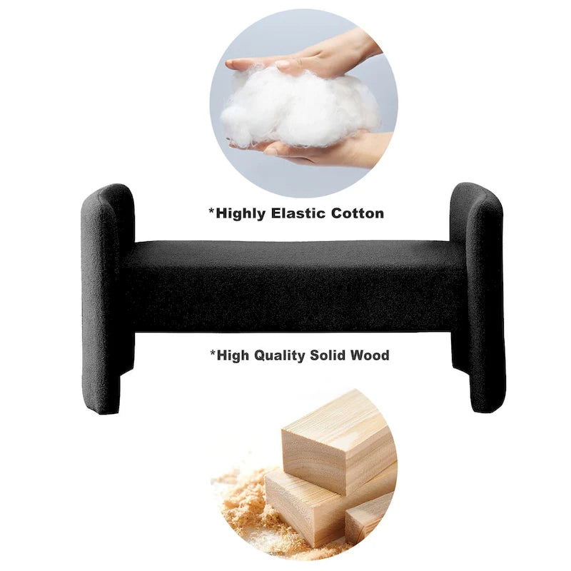 Banc rembourré en boucle avec cadre en H et rembourrage en mousse, Teddy gris, noir, ivoire