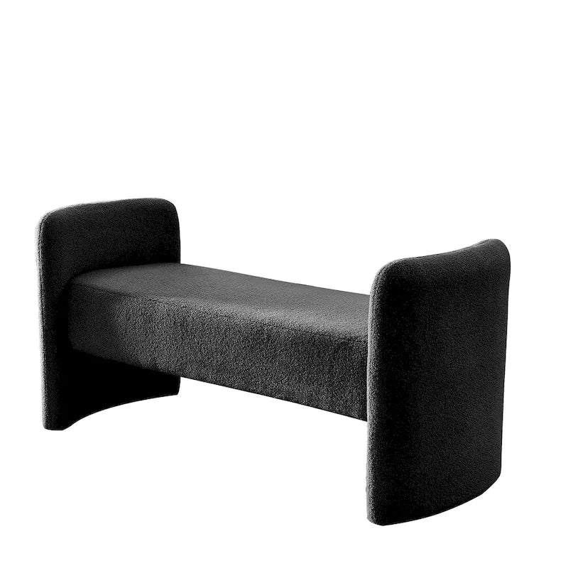 Banc rembourré en boucle avec cadre en H et rembourrage en mousse, Teddy gris, noir, ivoire