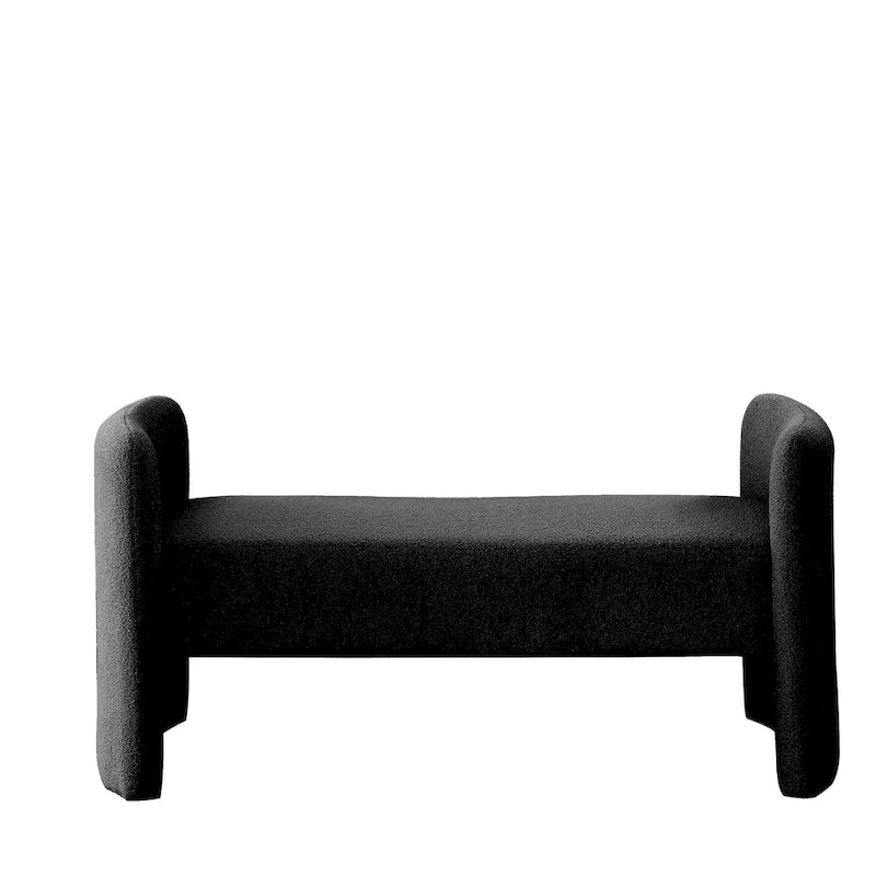 Banc rembourré en boucle avec cadre en H et rembourrage en mousse, Teddy gris, noir, ivoire