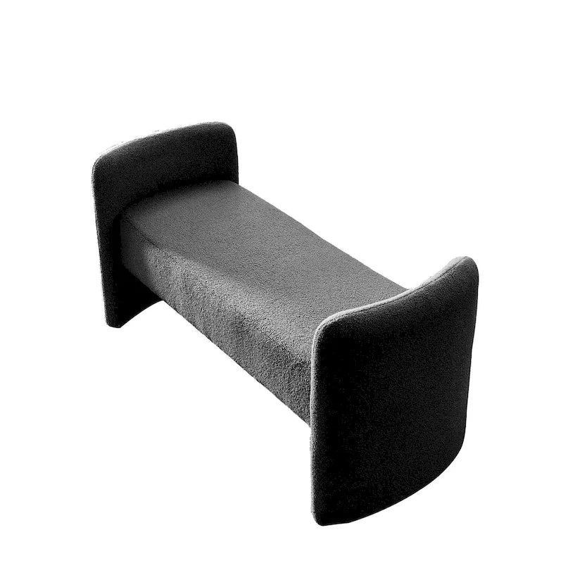 Banc rembourré en boucle avec cadre en H et rembourrage en mousse, Teddy gris, noir, ivoire