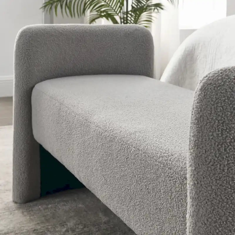 Banc rembourré en boucle avec cadre en H et rembourrage en mousse, Teddy gris, noir, ivoire