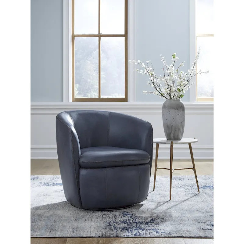 Fauteuil d'appoint pivotant en cuir pleine fleur, bleu marron, pour salon