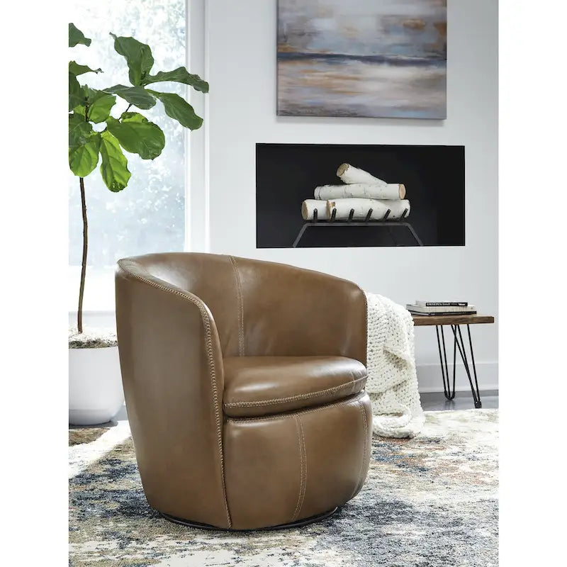Fauteuil d'appoint pivotant en cuir pleine fleur, bleu marron, pour salon