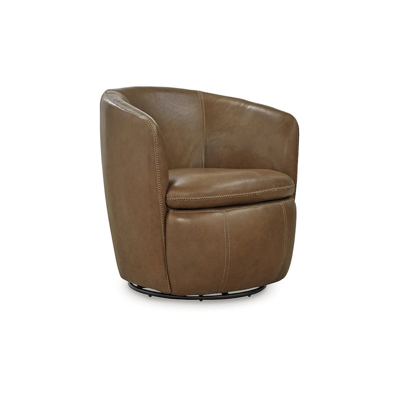 Fauteuil d'appoint pivotant en cuir pleine fleur, bleu marron, pour salon