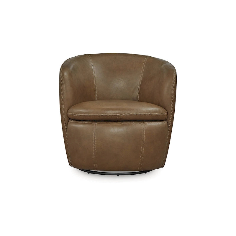 Fauteuil d'appoint pivotant en cuir pleine fleur, bleu marron, pour salon