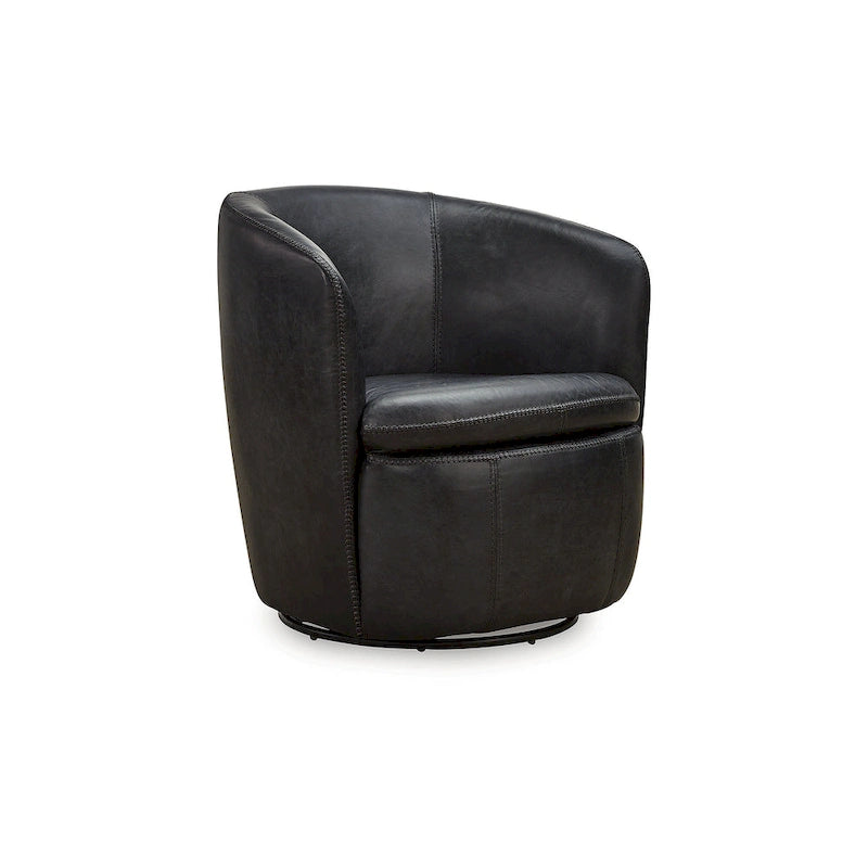 Fauteuil d'appoint pivotant en cuir pleine fleur, bleu marron, pour salon