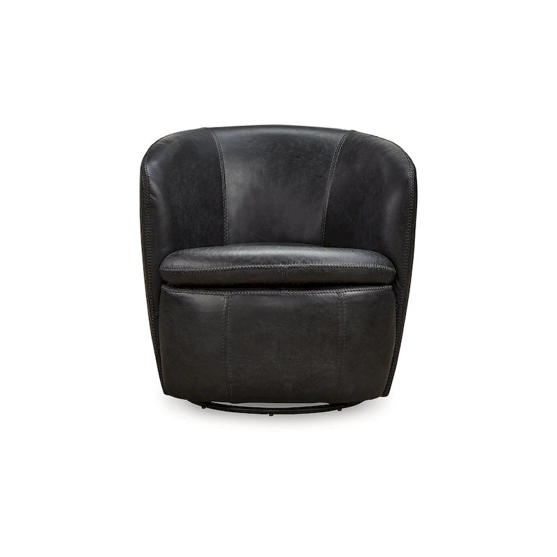Fauteuil d'appoint pivotant en cuir pleine fleur, bleu marron, pour salon
