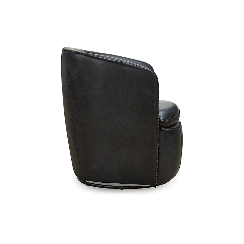 Fauteuil d'appoint pivotant en cuir pleine fleur, bleu marron, pour salon