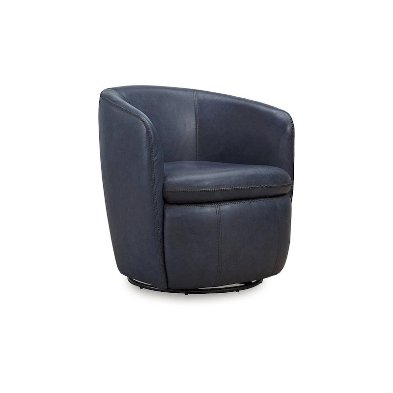 Fauteuil d'appoint pivotant en cuir pleine fleur, bleu marron, pour salon