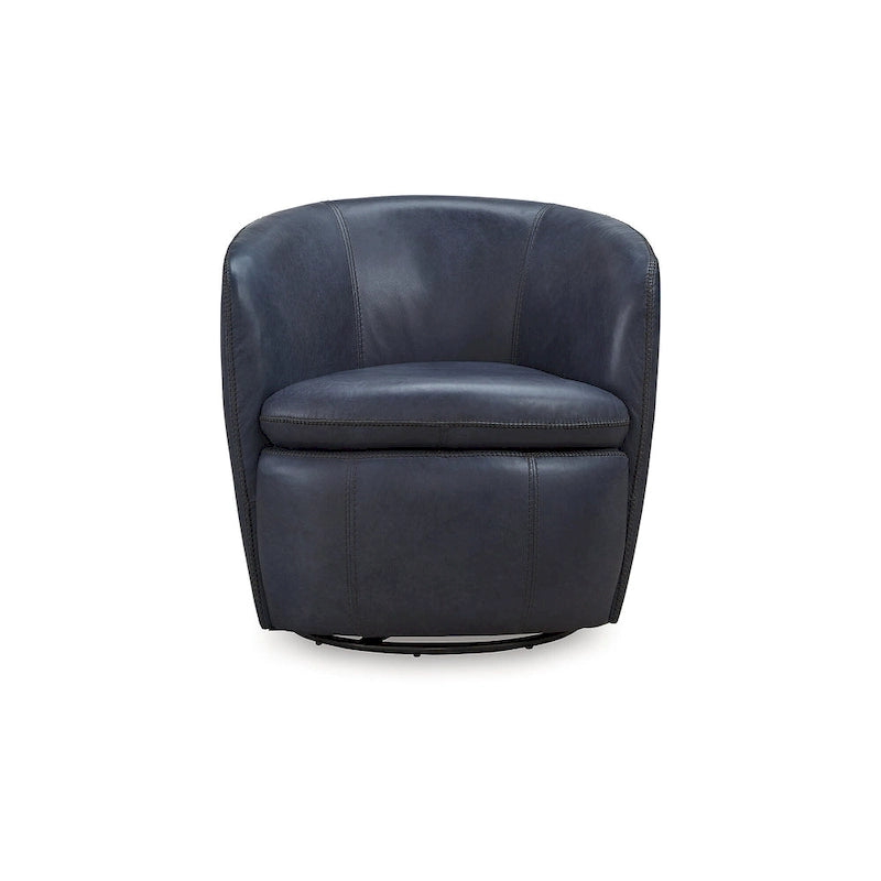 Fauteuil d'appoint pivotant en cuir pleine fleur, bleu marron, pour salon