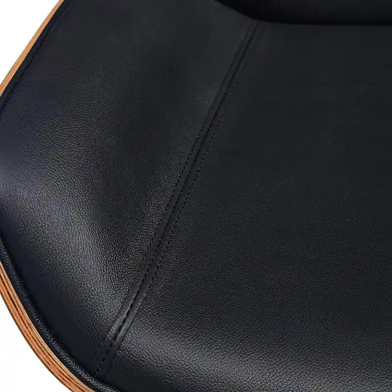 Chaise de bureau de direction haute en cuir noir avec accents en noyer