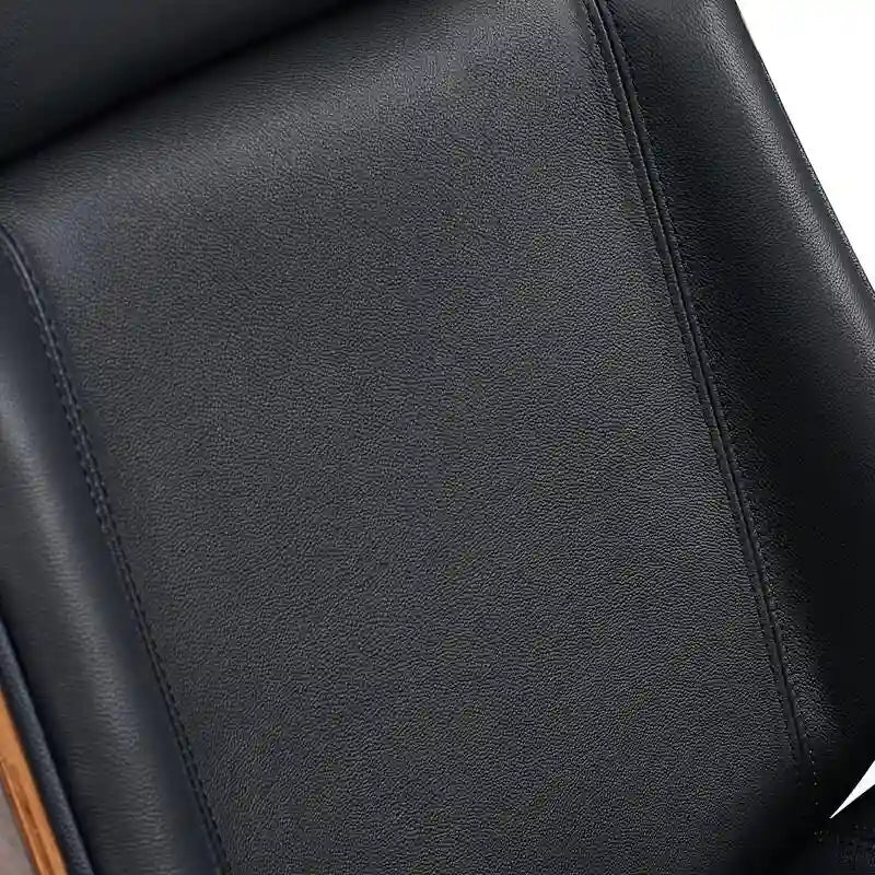Chaise de bureau de direction haute en cuir noir avec accents en noyer