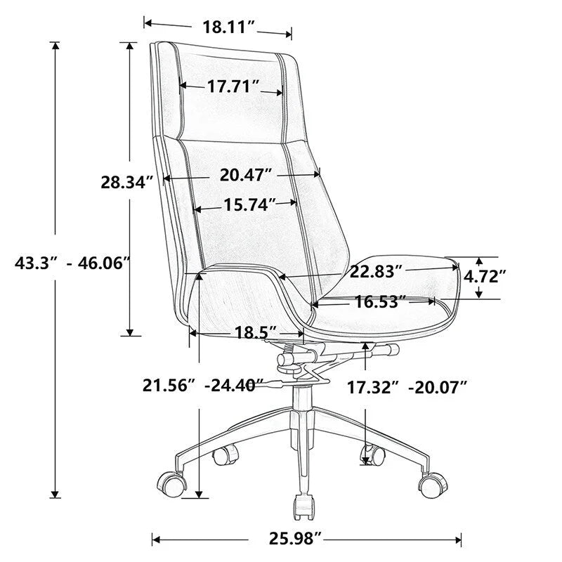Chaise de bureau de direction haute en cuir noir avec accents en noyer