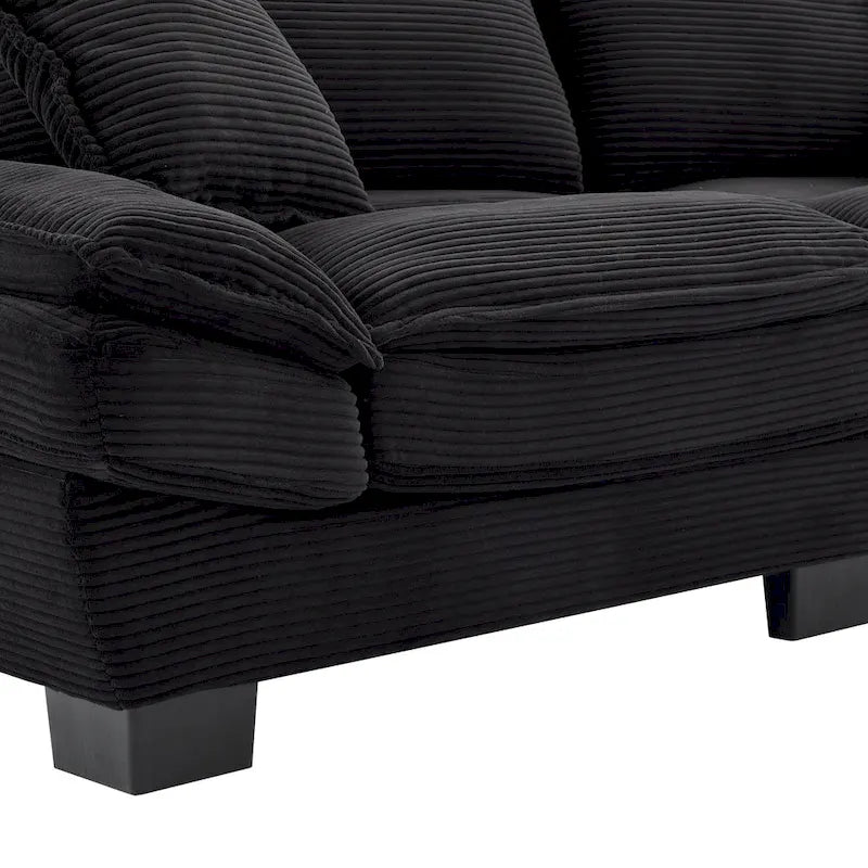 Canapé en velours côtelé avec coussins de dossier, assise profonde, garnissage mousse, multicolore